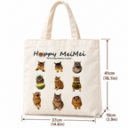 Happy MeiMei Cat Canvas Tote Bag – Cute Double-Sided Everyday Shoulder Bag