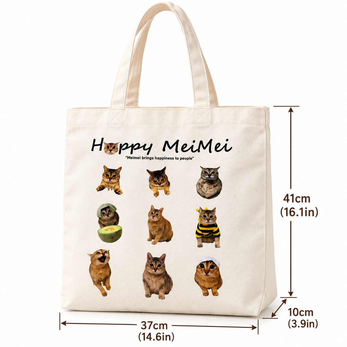 Happy MeiMei Cat Canvas Tote Bag – Cute Double-Sided Everyday Shoulder Bag