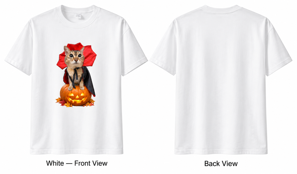 Meimei Halloween Vampire Cat T-Shirt – Cute Spooky Pumpkin Graphic Tee, Unisex Halloween Shirt