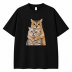 MEIMEI Cat T-Shirt — Double Hug Graphic Black Tee