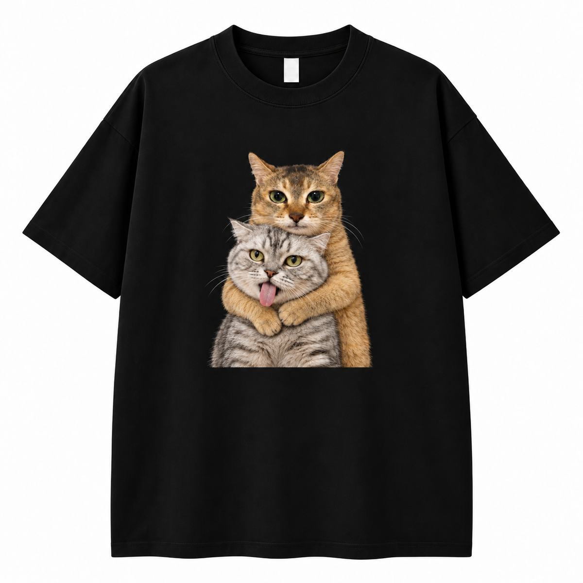 MEIMEI Cat T-Shirt — Double Hug Graphic Black Tee