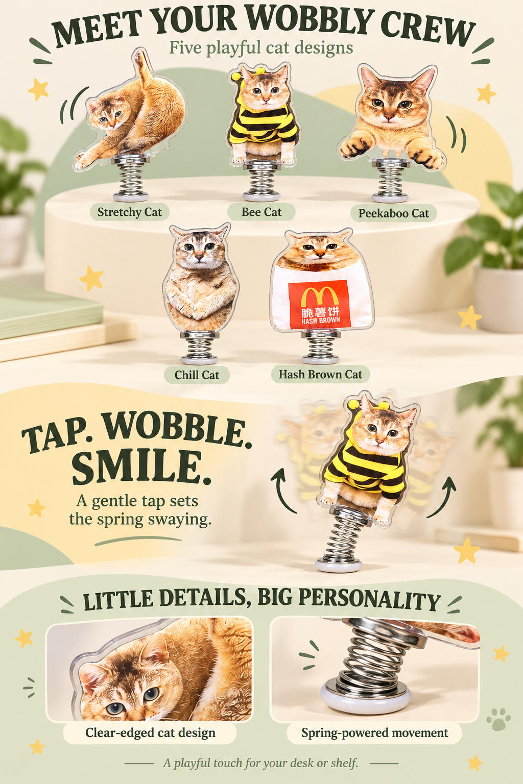 Cat Spring Wobblers – Cute Cat Desk Decorations  Tagline