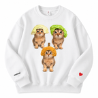 Meimei Funny Cat Sweatshirt – Cute Cabbage & Durian Cat Graphic Crewneck, White Unisex Pullover