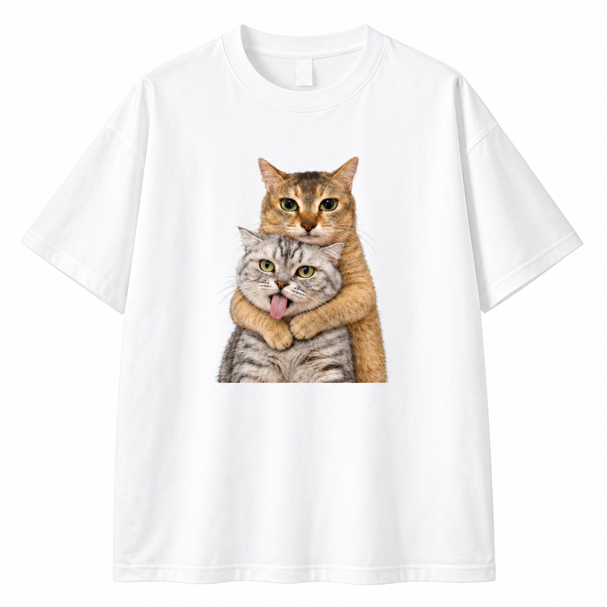 MEIMEI Cat T-Shirt — Double Hug Graphic Black Tee