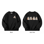 Meimei Halloween Ghost Cat Sweatshirt – Cute Spooky Cat Graphic Crewneck, Black Unisex Pullover